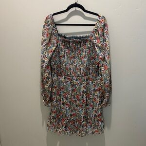 LC Lauren Conrad Floral Smocked Long Sleeve Mini Dress - Green & Orange